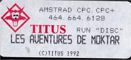 Top of cartridge artwork for Aventures De Moktar, Les on the Amstrad CPC.