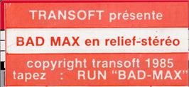 Top of cartridge artwork for Bad Max on the Amstrad CPC.