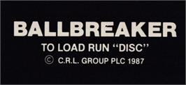 Top of cartridge artwork for Ball Breaker on the Amstrad CPC.