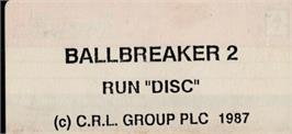 Top of cartridge artwork for Ball Breaker 2 on the Amstrad CPC.