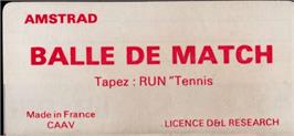 Top of cartridge artwork for Balle De Match on the Amstrad CPC.