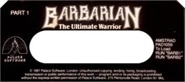 Top of cartridge artwork for Barbarian (Melbourne House) on the Amstrad CPC.