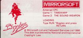 Top of cartridge artwork for Biggles on the Amstrad CPC.