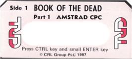 Top of cartridge artwork for Book Of The Dead on the Amstrad CPC.