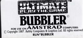 Top of cartridge artwork for Bubbler on the Amstrad CPC.
