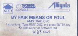 Top of cartridge artwork for By Fair Means or Foul on the Amstrad CPC.
