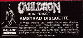 Top of cartridge artwork for Cauldron on the Amstrad CPC.