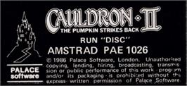 Top of cartridge artwork for Cauldron 2 - The Pumpkin Strikes Back on the Amstrad CPC.