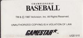 Top of cartridge artwork for Championship Baseball on the Amstrad CPC.