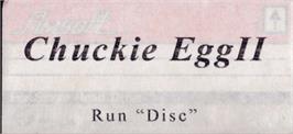 Top of cartridge artwork for Chuckie Egg 2 on the Amstrad CPC.