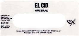 Top of cartridge artwork for Cid, El on the Amstrad CPC.