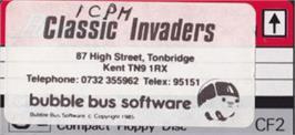 Top of cartridge artwork for Classic Invaders on the Amstrad CPC.