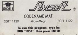 Top of cartridge artwork for Codename: MAT on the Amstrad CPC.