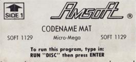 Top of cartridge artwork for Codename Mat on the Amstrad CPC.