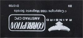Top of cartridge artwork for Corruption on the Amstrad CPC.