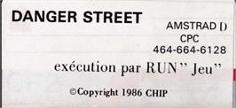 Top of cartridge artwork for Danger Street on the Amstrad CPC.