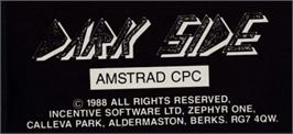Top of cartridge artwork for Dark Side on the Amstrad CPC.