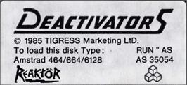 Top of cartridge artwork for Deactivators on the Amstrad CPC.