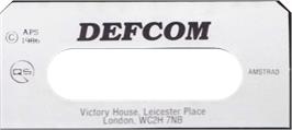 Top of cartridge artwork for Defcom on the Amstrad CPC.