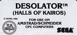 Top of cartridge artwork for Desolator on the Amstrad CPC.