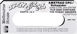Top of cartridge artwork for Dodgy Geezers on the Amstrad CPC.