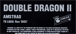 Top of cartridge artwork for Double Dragon 2 - The Revenge on the Amstrad CPC.