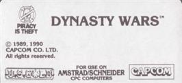 Top of cartridge artwork for Dynasty Wars on the Amstrad CPC.
