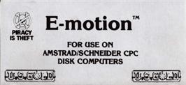 Top of cartridge artwork for E-motion on the Amstrad CPC.