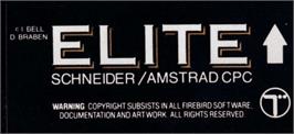 Top of cartridge artwork for Elite on the Amstrad CPC.