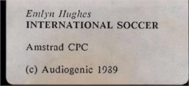 Top of cartridge artwork for Emlyn Hughes International Soccer on the Amstrad CPC.