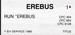 Top of cartridge artwork for Erebus on the Amstrad CPC.