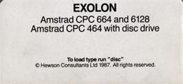 Top of cartridge artwork for Exolon on the Amstrad CPC.