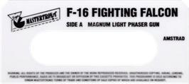 Top of cartridge artwork for F-16 Fighting Falcon on the Amstrad CPC.