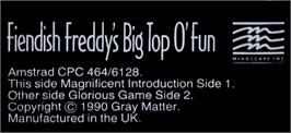 Top of cartridge artwork for Fiendish Freddy's Big Top O' Fun on the Amstrad CPC.