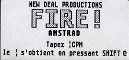 Top of cartridge artwork for Fire! on the Amstrad CPC.