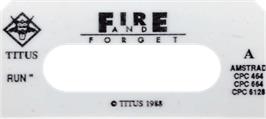 Top of cartridge artwork for Fire and Forget on the Amstrad CPC.