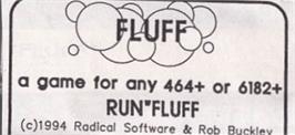 Top of cartridge artwork for Fluff on the Amstrad CPC.