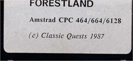 Top of cartridge artwork for Forestland on the Amstrad CPC.