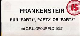 Top of cartridge artwork for Frankenstein on the Amstrad CPC.