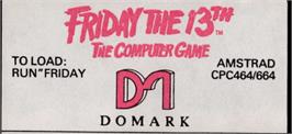 Top of cartridge artwork for Friday the 13th on the Amstrad CPC.