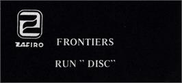 Top of cartridge artwork for Frontiers on the Amstrad CPC.