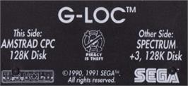 Top of cartridge artwork for G-Loc R360 on the Amstrad CPC.