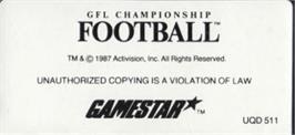 Top of cartridge artwork for GFL Championship Football on the Amstrad CPC.