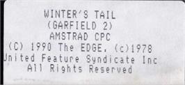 Top of cartridge artwork for Garfield: Winter's Tail on the Amstrad CPC.