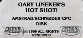 Top of cartridge artwork for Gary Lineker's Hot-Shot! on the Amstrad CPC.