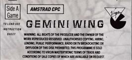 Top of cartridge artwork for Gemini Wing on the Amstrad CPC.