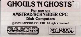 Top of cartridge artwork for Ghouls'n Ghosts on the Amstrad CPC.