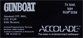 Top of cartridge artwork for Gunboat - River Combat Simulation on the Amstrad CPC.