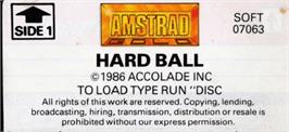 Top of cartridge artwork for HardBall on the Amstrad CPC.