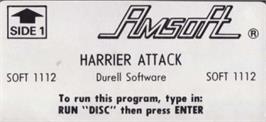 Top of cartridge artwork for Harrier Attack on the Amstrad CPC.